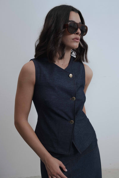 CHALECO CRUZADO EFECTO DENIM