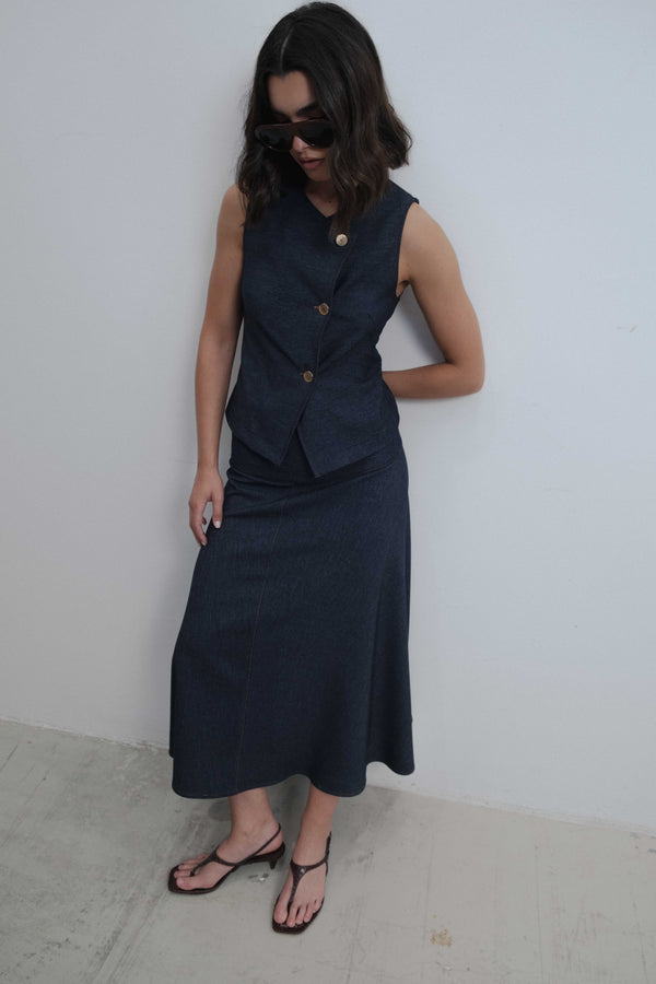 FALDA MIDI EFECTO DENIM