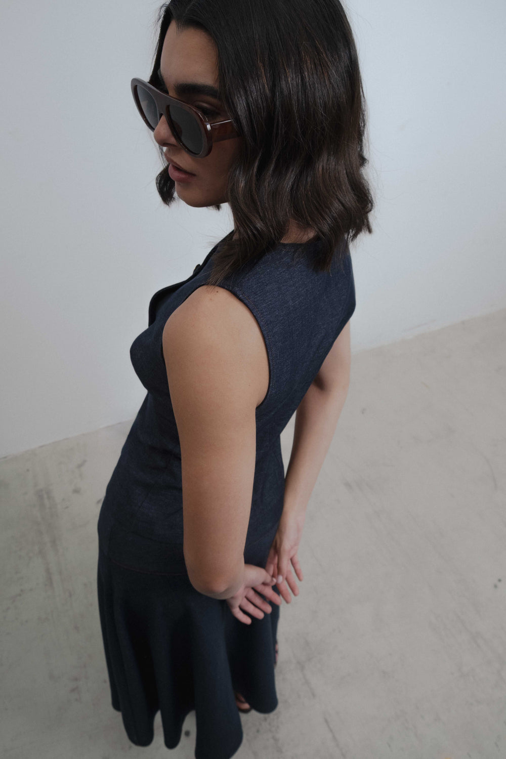 FALDA MIDI EFECTO DENIM