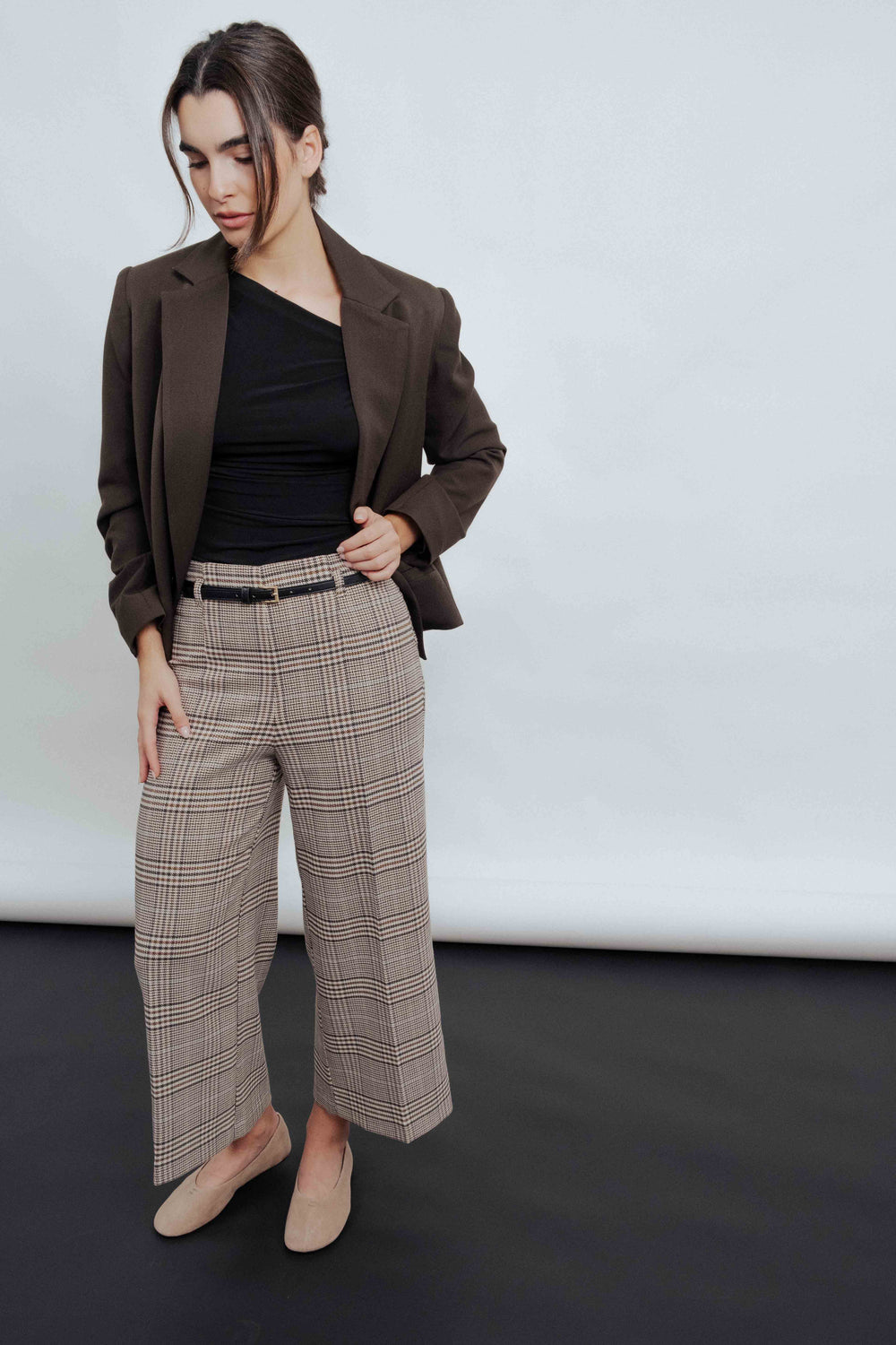 PANTALÓN CULOTTE CUADROS CINTURÓN